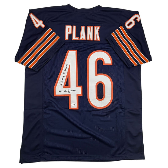 Autographed/Signed Doug Plank Chicago Blue Football Jersey JSA COA