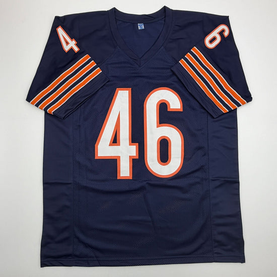 Autographed/Signed Doug Plank Chicago Blue Football Jersey JSA COA