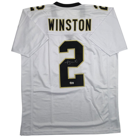 Autographed/Signed Jameis Winston New Orleans White Football Jersey Beckett BAS COA