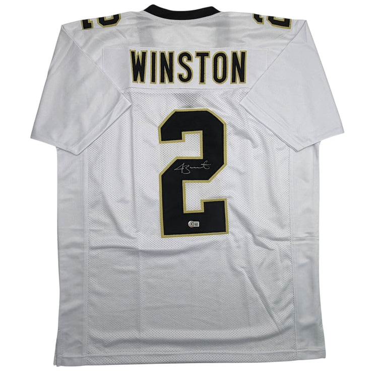 Autographed/Signed Jameis Winston New Orleans White Football Jersey Beckett BAS COA