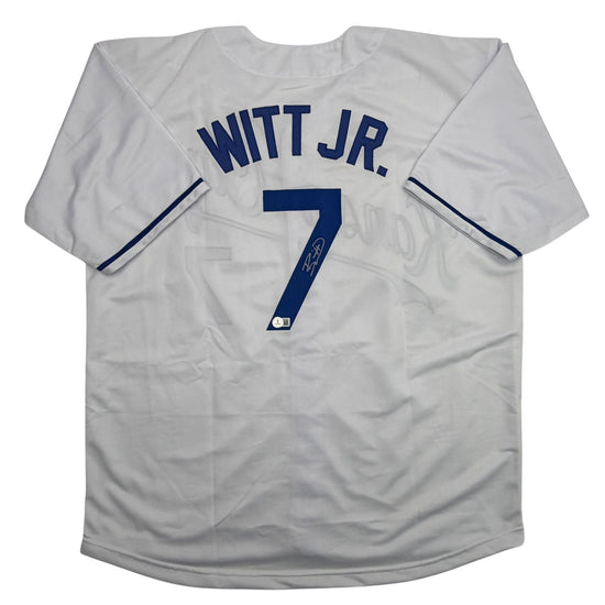 Autographed/Signed Bobby Witt Jr. Kansas City White Baseball Jersey Beckett BAS COA