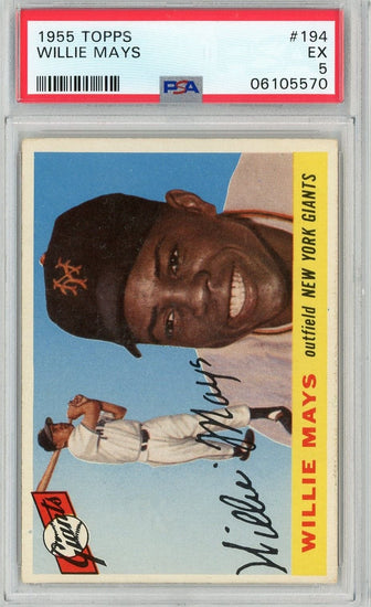 Graded 1955 Topps Willie Mays #194 Baseball Card PSA 5 Excellent