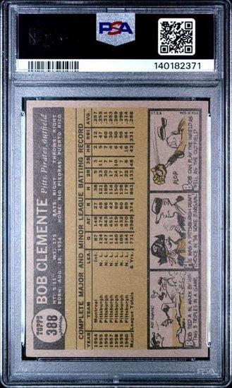 Graded 1961 Topps Bob Roberto Clemente #388 Baseball Card PSA 5 Excellent