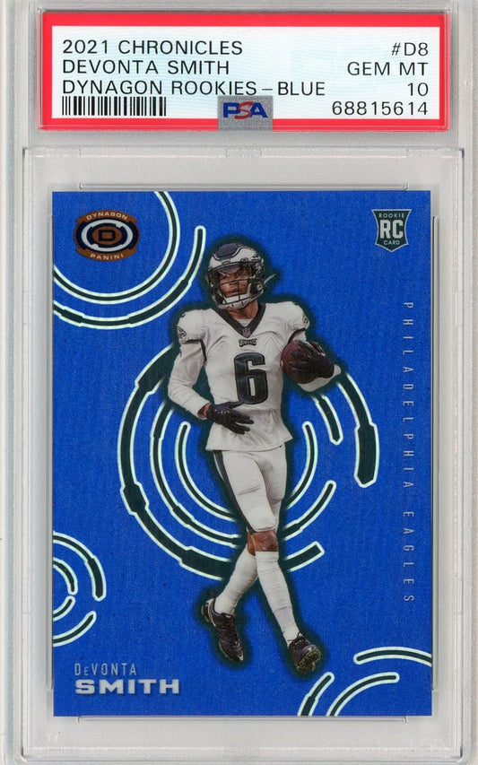 Graded 2021 Panini Chronicles Devonta Smith #D8 Dynagon Rookies Blue /25 Rookie RC Football Card PSA 10 Gem Mint