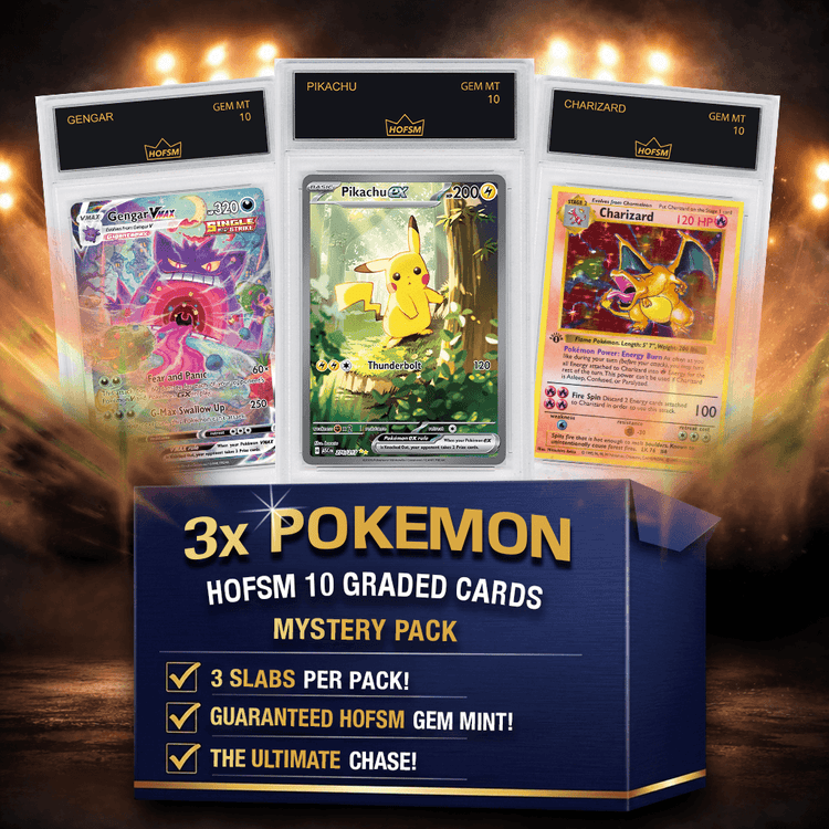 3x Random Pokemon Gem Mint Cards Mystery Pack - HOFSM 10 Graded