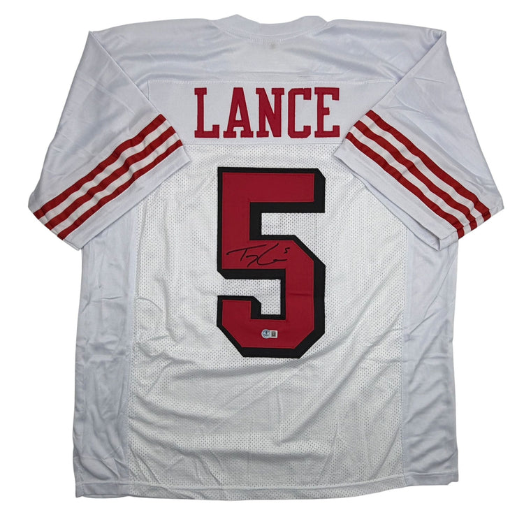 Autographed/Signed Trey Lance San Francisco White Alternate Football Jersey Beckett BAS COA