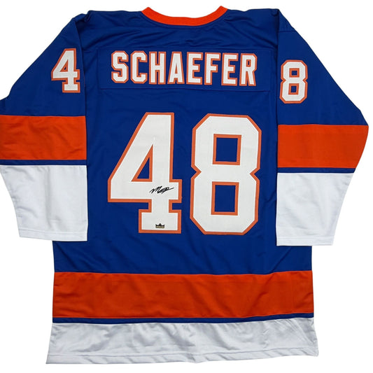Facsimile Autographed Matthew Schaeffer New York Blue Reprint Laser Auto Hockey Jersey Size Men's XL