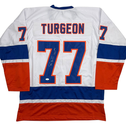 Autographed/Signed Pierre Turgeon New York White Hockey Jersey JSA COA