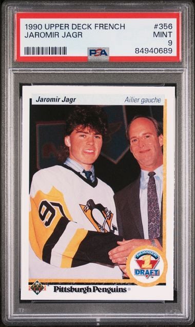 Graded 1990 Upper Deck French Jaromir Jagr #356 Rookie RC Hockey Card PSA 9 Mint