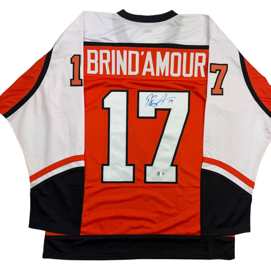 Autographed/Signed Rod Brind'Amour Philadelphia Orange Hockey Jersey Beckett BAS COA