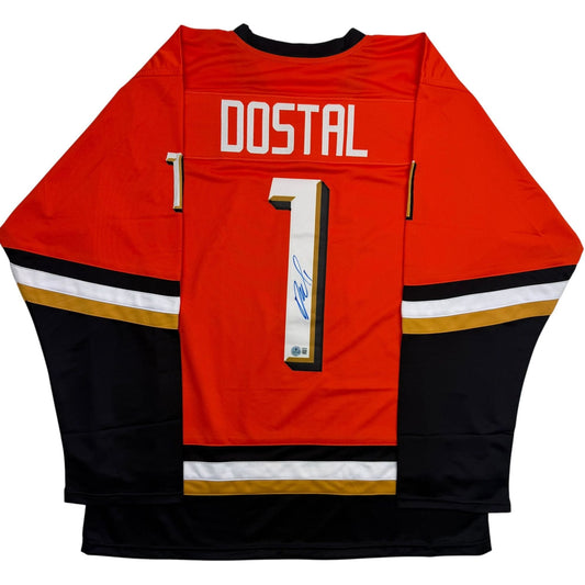 Autographed/Signed Lukas Dostal Anaheim Orange Hockey Jersey Beckett BAS COA