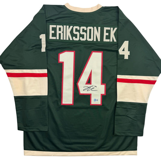Autographed/Signed Joel Eriksson Ek Minnesota Green Hockey Jersey Beckett BAS COA