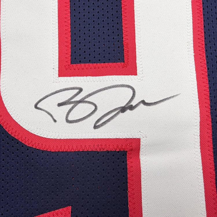 Framed Autographed/Signed Brevin Jordan 35x39 Houston Blue Football Jersey Beckett BAS COA