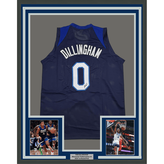 Framed Autographed/Signed Rob Dillingham 35x39 Minnesota Blue Basketball Jersey JSA COA