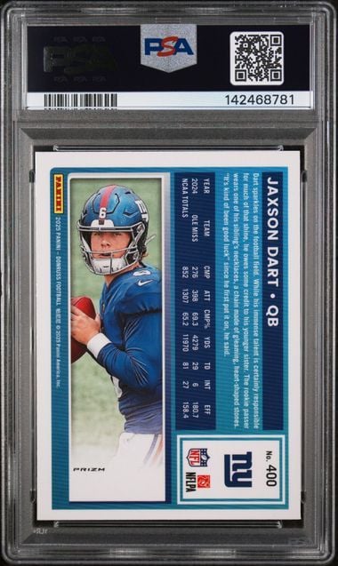 Graded 2025 Panini Donruss Jaxson Dart #400 Optic Preview Pink Rookie RC Football Card PSA 9 Mint