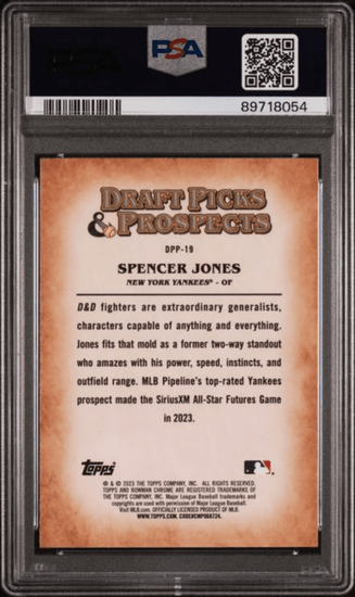 Graded 2023 Topps Bowman Draft Spencer Jones #DPP19 Draft Picks & Prospects Rookie RC Baseball Card PSA 10 Gem Mint