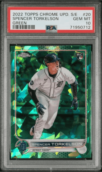 Graded 2022 Topps Chrome Update Sapphire Edition Spencer Torkelson #20 Green /75 Rookie RC Baseball Card PSA 10 Gem Mint