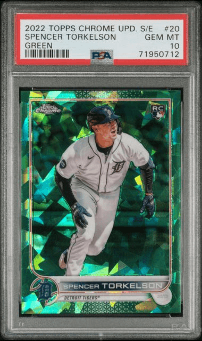Graded 2022 Topps Chrome Update Sapphire Edition Spencer Torkelson #20 Green /75 Rookie RC Baseball Card PSA 10 Gem Mint