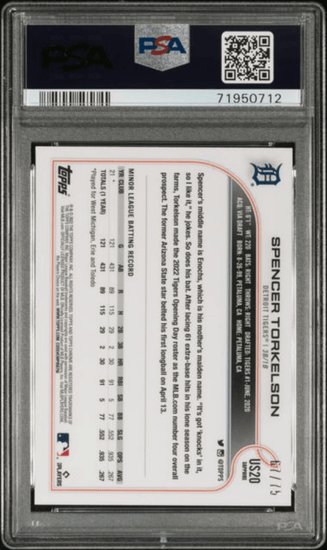 Graded 2022 Topps Chrome Update Sapphire Edition Spencer Torkelson #20 Green /75 Rookie RC Baseball Card PSA 10 Gem Mint