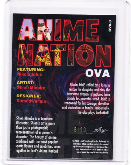 2026 Leaf Nikola Jokic #OVA6 Anime Nation Red /10 Denver Nuggets Basketball Card