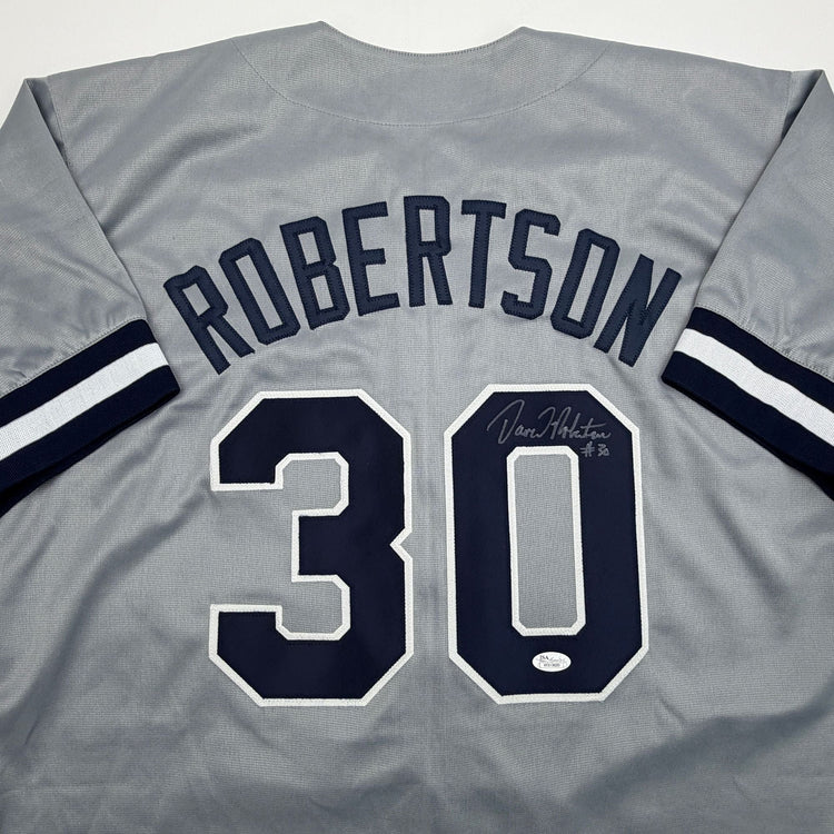 Autographed/Signed David Robertson New York Grey Baseball Jersey JSA COA