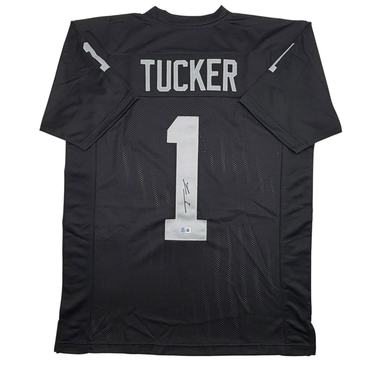 Autographed/Signed Tre Tucker Oakland Las Vegas Black Football Jersey Beckett BAS COA