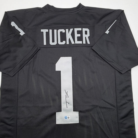 Autographed/Signed Tre Tucker Oakland Las Vegas Black Football Jersey Beckett BAS COA