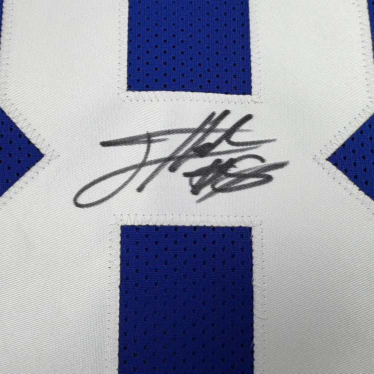 Autographed/Signed Jevon Holland New York Blue Football Jersey JSA COA