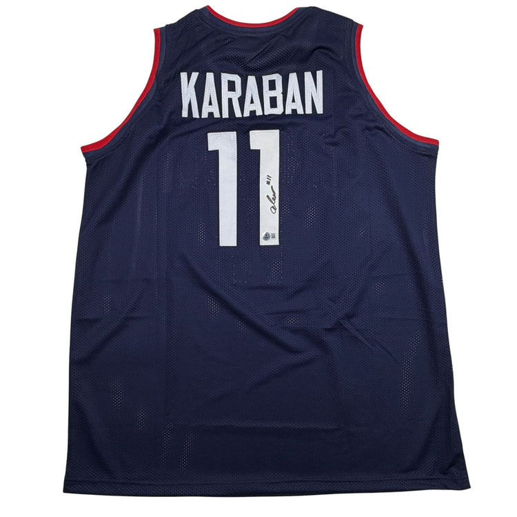 Autographed/Signed Alex Karaban UConn Connecticut Blue College Basketball Jersey Beckett BAS COA