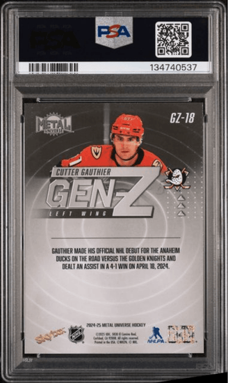 Graded 2024 Skybox Metal Universe Cutter Gauthier #GZ18 Gen Z Rookie RC Hockey Card PSA 10 Gem Mint