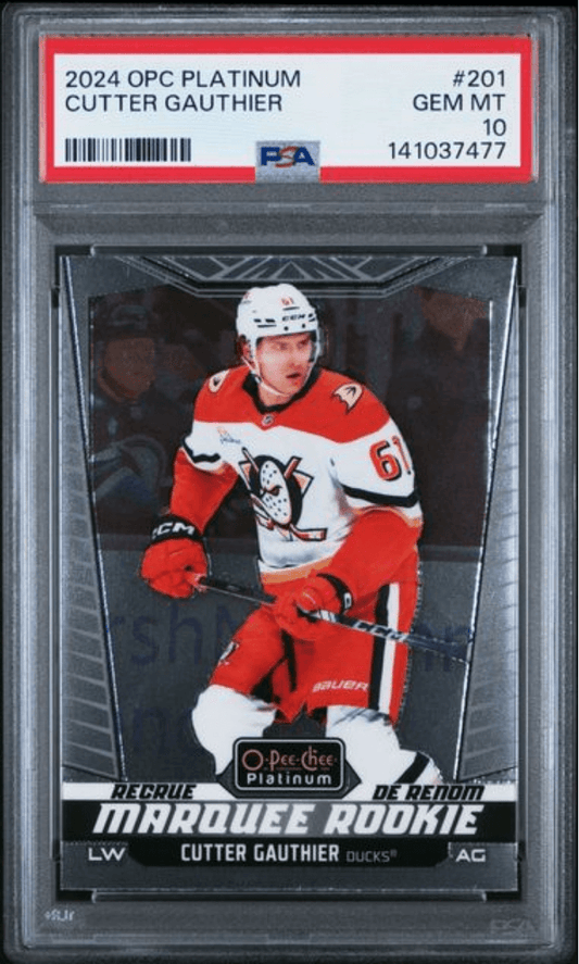 Graded 2024 Upper Deck OPC Platinum Cutter Gauthier #201 Rookie RC Hockey Card PSA 10 Gem Mint