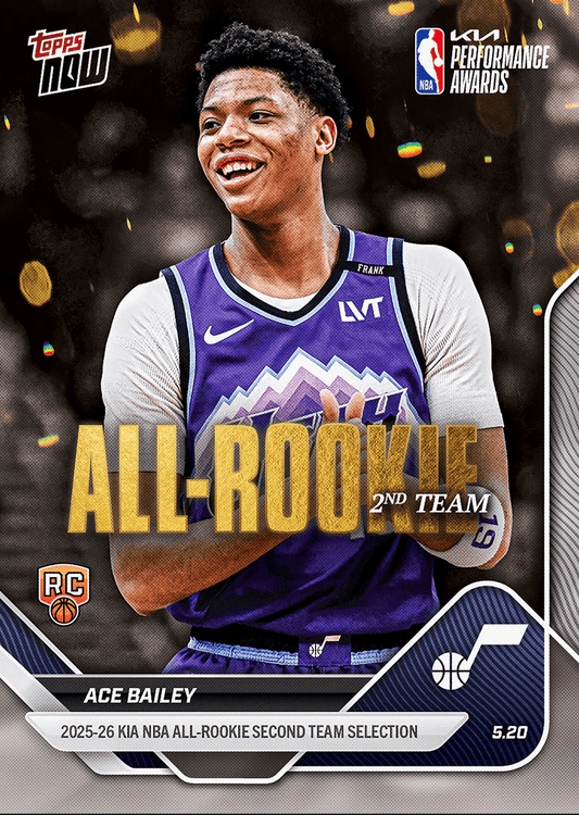 2025 Topps Now Ace Bailey #ARO7 2025-26 KIA NBA All Rookie Second Team Selection Utah Jazz Rookie RC Basketball Card