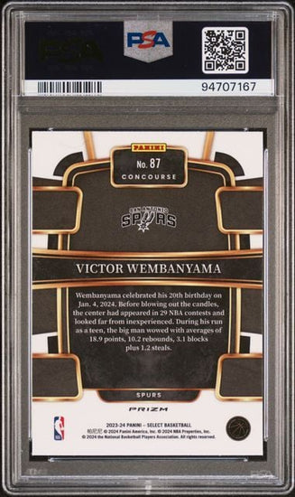 Graded 2023 Panini Select Victor Wembanyama #87 Blue Cracked Ice Rookie Basketball Card PSA 10 Gem Mint