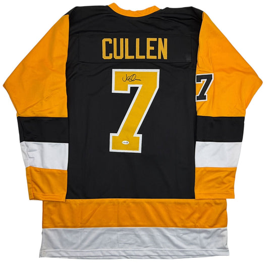 Autographed/Signed John Cullen Pittsburgh Black Hockey Jersey JSA COA