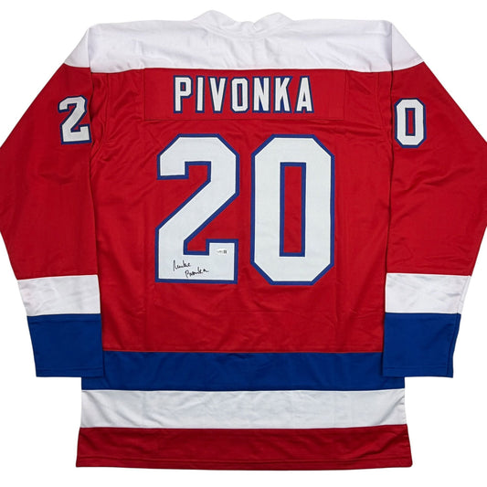 Autographed/Signed Michal Pivonka Washington Red Hockey Jersey JSA COA