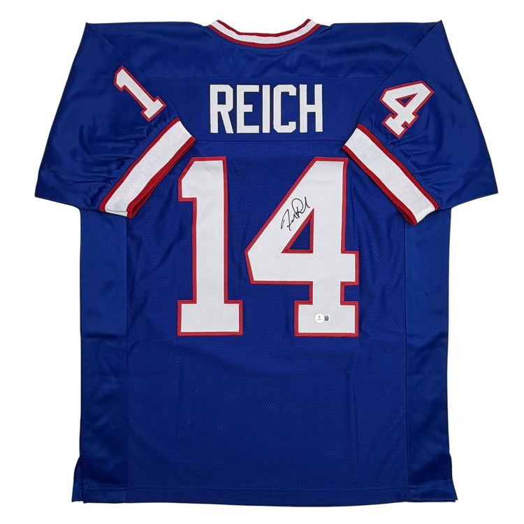 Autographed/Signed Frank Reich Buffalo Blue Football Jersey Beckett BAS COA