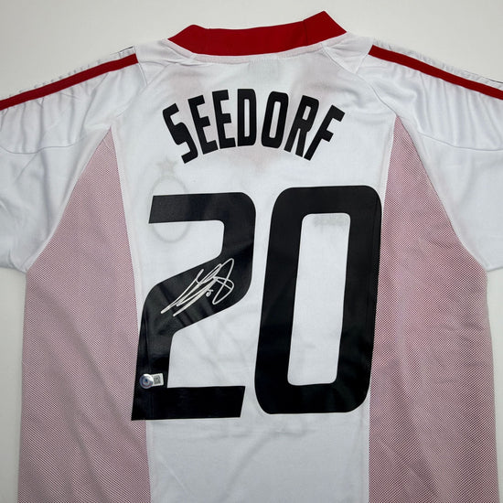 Autographed/Signed Clarence Seedorf AC Milan White Soccer Futbol Jersey Beckett BAS COA