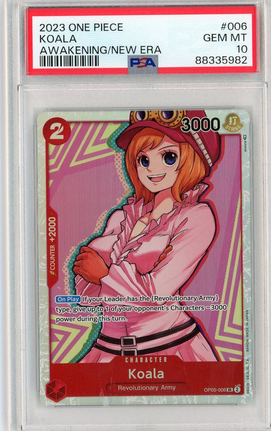 Graded 2023 One Piece Koala #006 Awakening of a New Era OP05 Trading Card Game PSA 10 Gem Mint