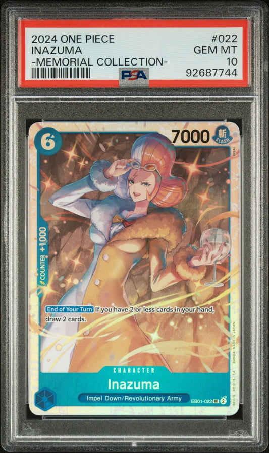 Graded 2024 One Piece Inazuma #022 Memorial Collection EB01 Trading Card Game PSA 10 Gem Mint