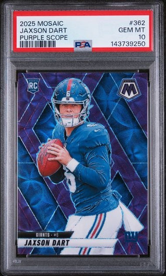 Graded 2025 Panini Mosaic Jaxson Dart #362 Purple Scope Rookie RC Football Card PSA 10 Gem Mint