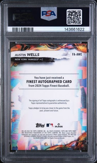 Graded 2024 Topps Finest Austin Wells #FAAWE /50 Gold Refractor Autograph Rookie RC Baseball Card PSA 10 Gem Mint