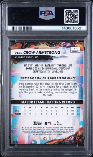 Graded 2024 Topps Finest Pete Crow Armstrong #53 Rookie RC Baseball Card PSA 10 Gem Mint