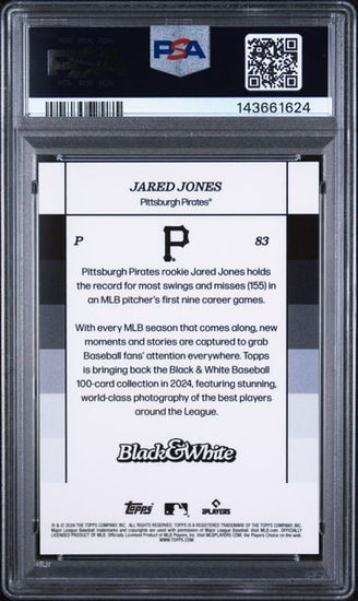 Graded 2024 Topps Black & White Jared Jones #83 /75 Yellow Rookie RC Baseball Card PSA 10 Gem Mint