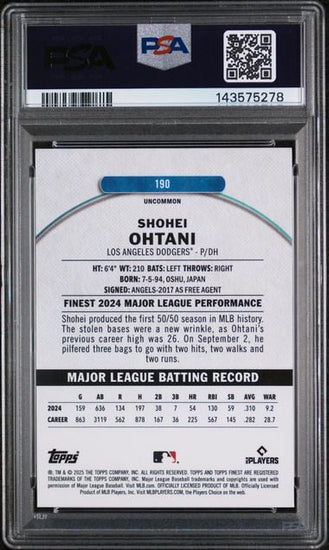 Graded 2025 Topps Finest Shohei Ohtani #190 Baseball Card PSA 10 Gem Mint
