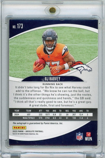 2025 Panini Absolute RJ Harvey #173 /75 Spectrum Orange Auto Rookie RC Football Card