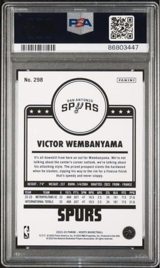 Graded 2023 Panini Hoops Victor Wembanyama #298 Rookie RC Basketball Card PSA 9 Mint