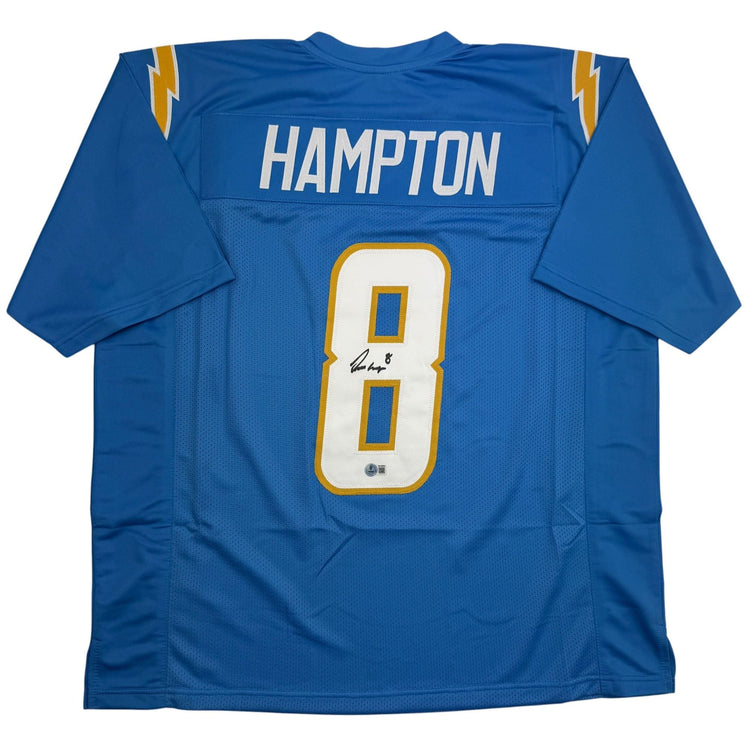 Autographed/Signed Omarion Hampton Los Angeles San Diego Powder Blue Football Jersey Beckett BAS COA