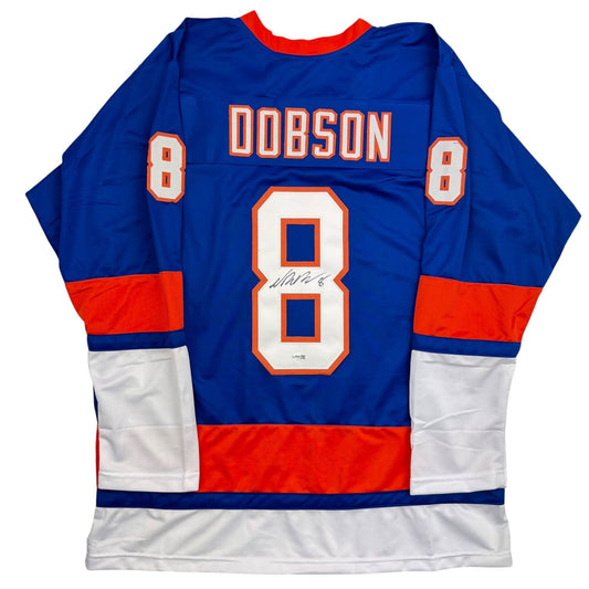 Autographed/Signed Noah Dobson New York Blue Hockey Jersey JSA COA