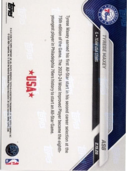 2025 Topps Now Tyrese Maxey #AS6 2026 NBA All Star 2nd Selection Philadelphia 76ers Basketball Card