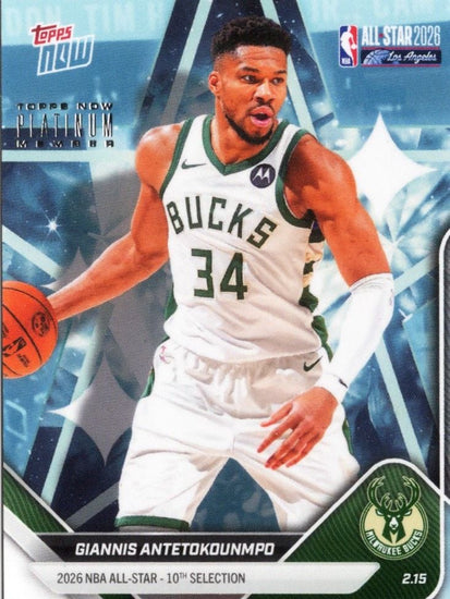 2025 Topps Now Giannis Antetokounmpo #AS2 2026 NBA All Star 10th Selection Milwaukee Bucks Basketball Card